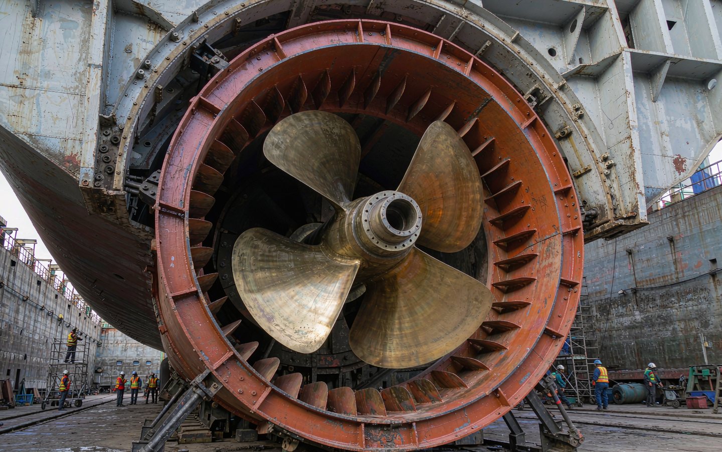 Pre-swirl duct and marine propeller in dry dock — ESD energy saving device design, manufacture and retrofit